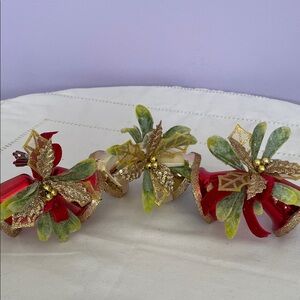 Festive Red and Gold Holiday Decorations bells clip ons set of 3